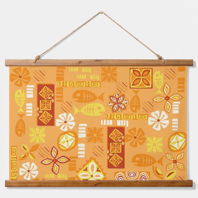 Zeitgenössische hawaiianische Ikonen Wandteppich Mit Holzrahmen (Vorne)