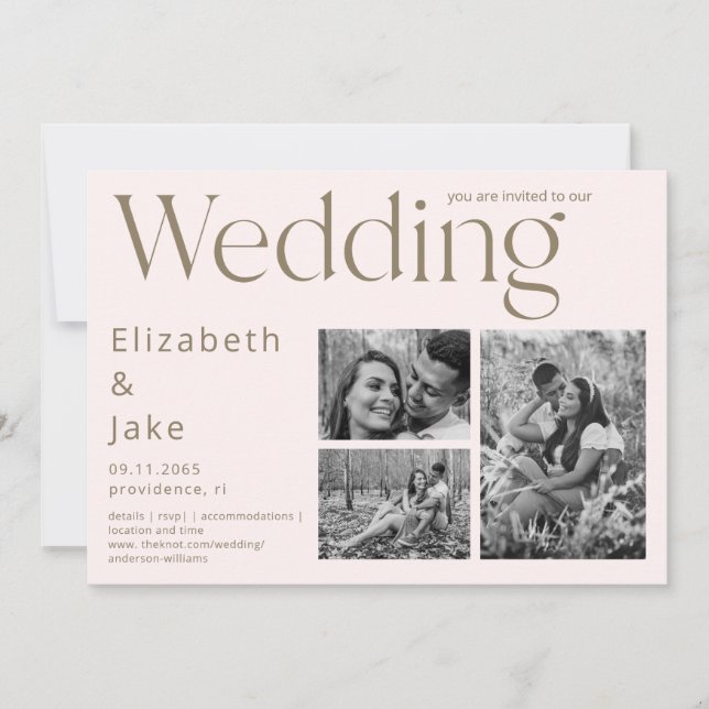 Zeitgenössische Hochzeit für Foto B/W Blush II Einladung (Vorderseite)
