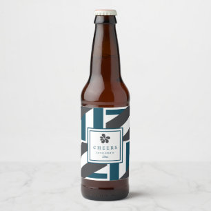 Zeitgenössische Holzkohle und aquamarine Streifen Bierflaschenetikett
