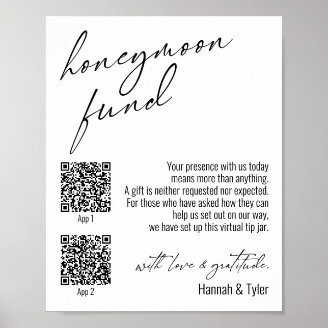 Zeitgenössische Honeymoon Fund QR Codes Einfaches  Poster (Vorne)