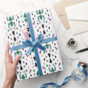 Zeitgenössische Illustrationen eines Skigebiets Geschenkpapier