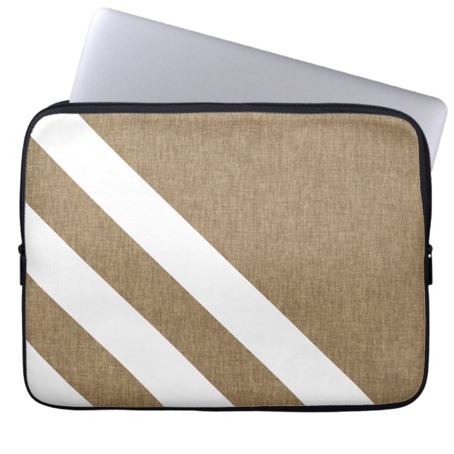 Zeitgenössische Imitate Burlap White Strips Laptopschutzhülle (Vorderseite)
