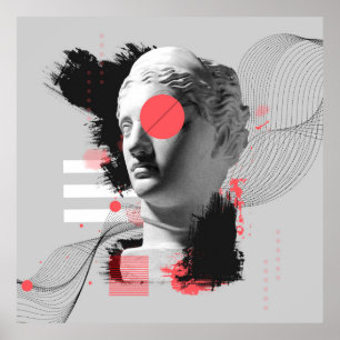 Zeitgenössische Kunstkollektion mit antikem Statue Poster