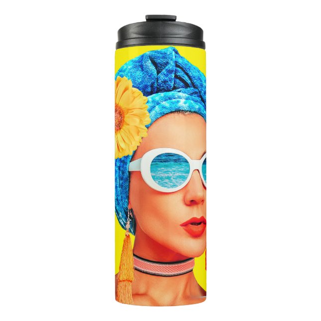 Zeitgenössische Kunstsammlung. Urlaubsmode Mädchen Thermosbecher (Vorderseite)