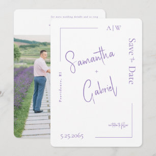 Zeitgenössische lila Foto-Hochzeit - Termin vormer Save The Date