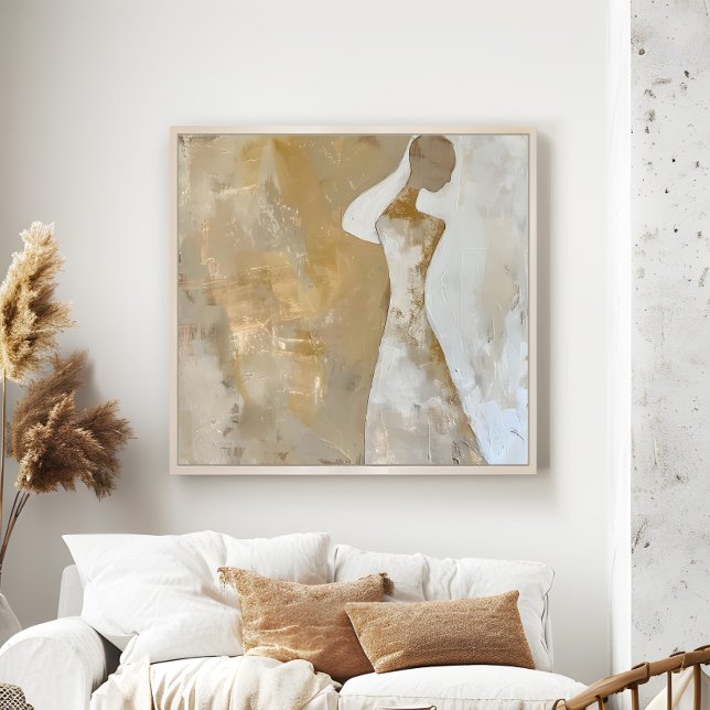Zeitgenössische Malerinnen Kunst Poster (Contemporary Woman Painting Aesthetic Wall Art in a neutral boho living room.)