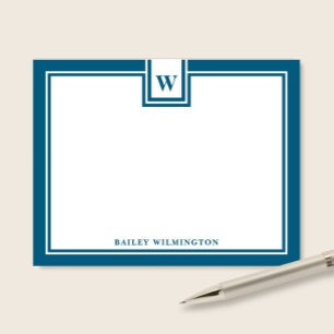 Zeitgenössische Monogramm-Deep-Blue-Border-Korresp Mitteilungskarte
