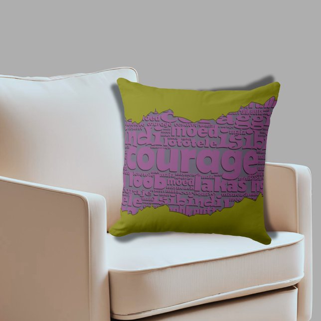 Zeitgenössische Mut Typografie Olivenöle Grün Lila Kissen (Contemporary Courage Typography Olive Green Purple Throw Pillow)