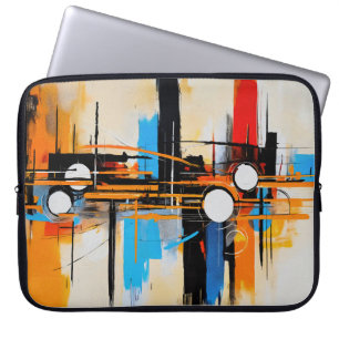Zeitgenössische Orange Blaue Geometrische Abstrakt Laptopschutzhülle