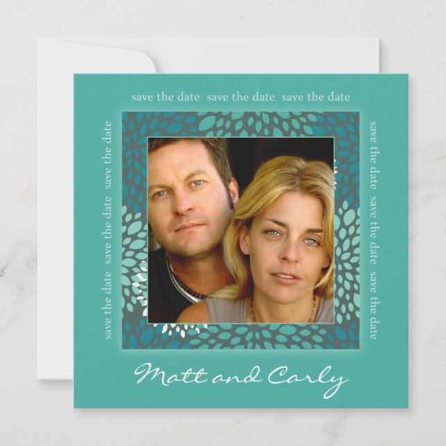 Zeitgenössische Petals Grün Gerettet Datum Foto ei Save The Date (Vorderseite)