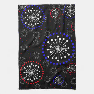 Zeitgenössische rote blaue Feuerwerkskörper Küchentuch