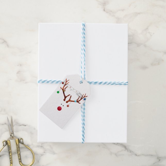 Zeitgenössische rote Rentierbläschen Geschenkanhänger (Mit Garn)