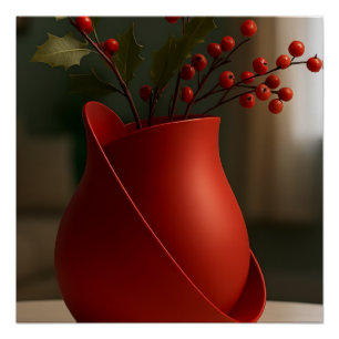 Zeitgenössische Rote Vase – Skulpturale Eleganz & Poster