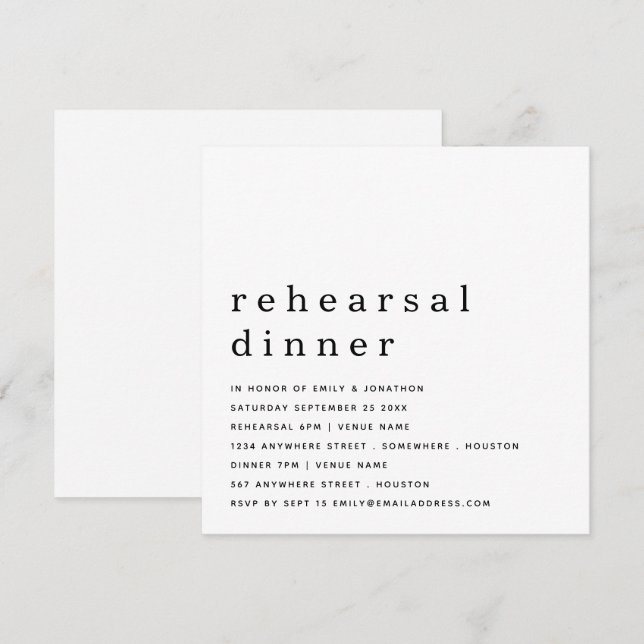 Zeitgenössische Schwarz-weiße Probe Abendessen Ein Einladung (Vorne/Hinten)