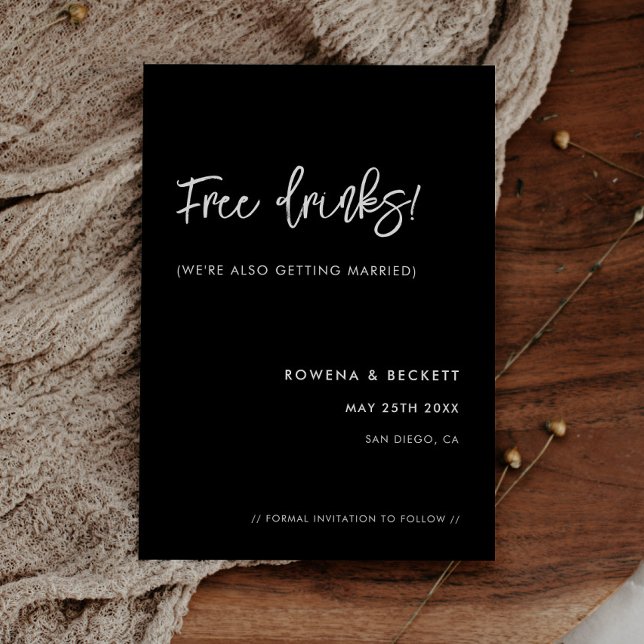 Zeitgenössische schwarze komische Frei-Getränke Save The Date (Von Creator hochgeladen)