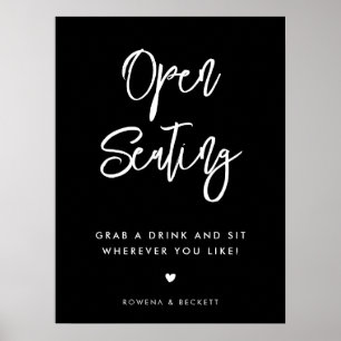 Zeitgenössische schwarze Open-Seating-Hochzeit Poster