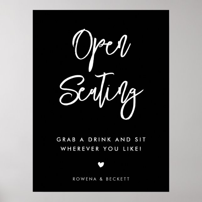 Zeitgenössische schwarze Open-Seating-Hochzeit Poster (Vorne)