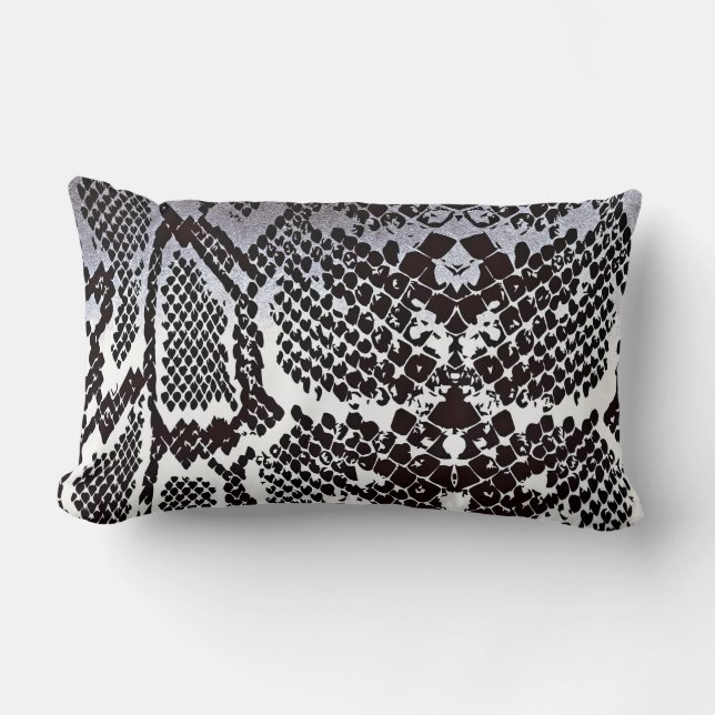 Zeitgenössische Silber-Schwarz-weiße Python-Haut Lendenkissen (Vorderseite)