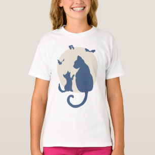 Zeitgenössische Silhouette Katze und Kätzchen T-Shirt