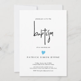 Zeitgenössische Taufe Tiny Blue Heart Baby Boy Einladung