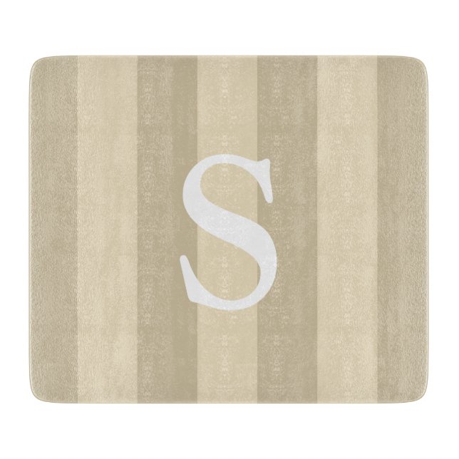 Zeitgenössische Taupe Mit Monogramm gestreift Schneidebrett (Vorderseite)