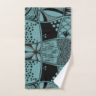 Zeitgenössische Teal-Gitter- und Blattillustration Handtuch