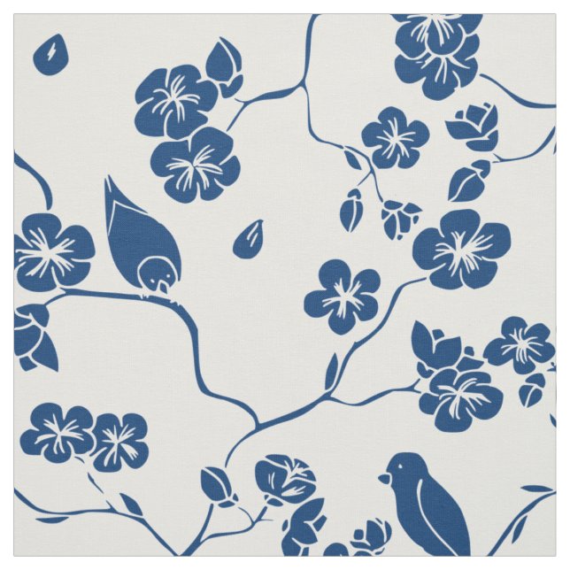 Zeitgenössische Toile Birds & Florals Fabric Stoff (Muster)