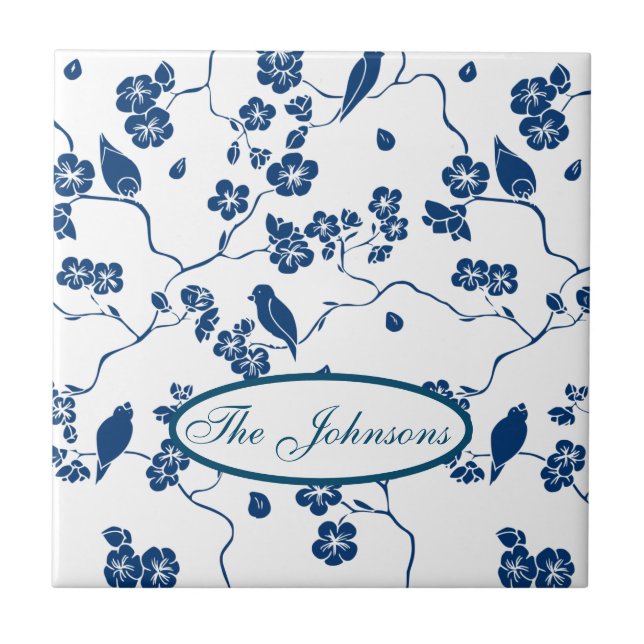 Zeitgenössische Toile Birds & Florals Fliese (Vorderseite)