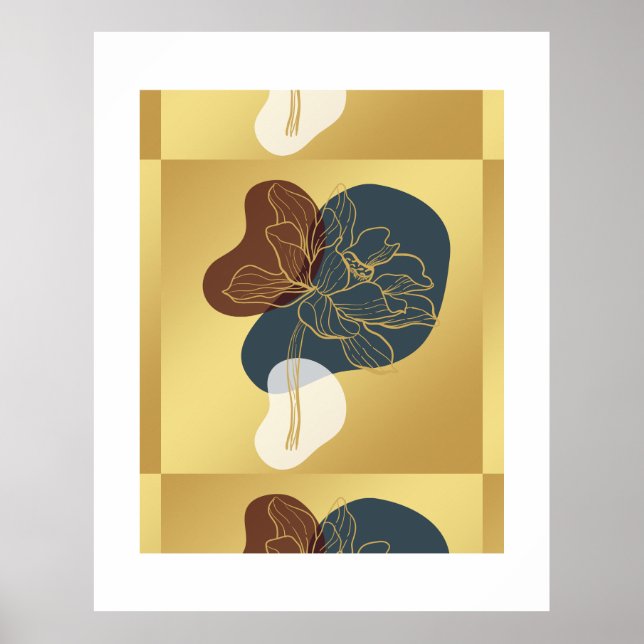 Zeitgenössische Trendy Monogram Gold Whimsical Flo Poster (Vorne)