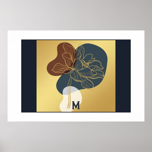 Zeitgenössische Trendy Monogram Gold Whimsical Flo Poster (Vorne)