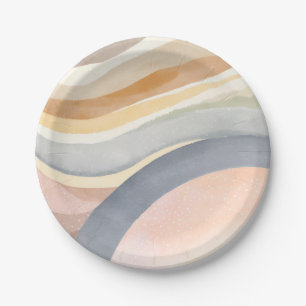 Zeitgenössische Wellen   Neutrale moderne Wasserfa Pappteller