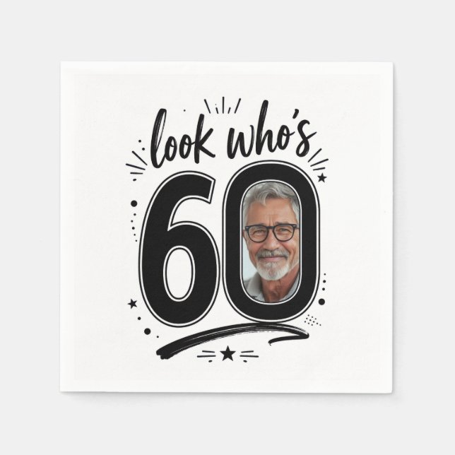 Zeitgenössischer 60. Geburtstagsfeier-Fotorahmen Serviette (Vorderseite)