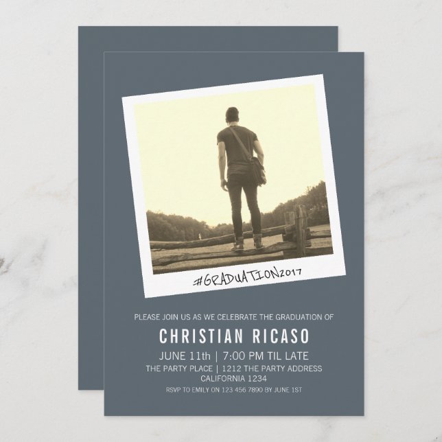 Zeitgenössischer Abschluss Altes Foto als Einladung (Vorne/Hinten)