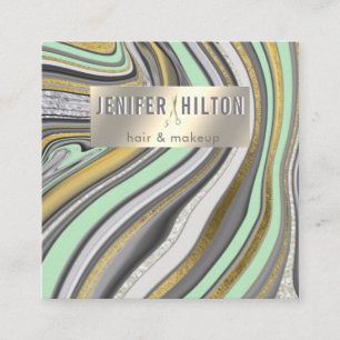 Zeitgenössischer Agode Neo Minze Gold Haarstylist Quadratische Visitenkarte