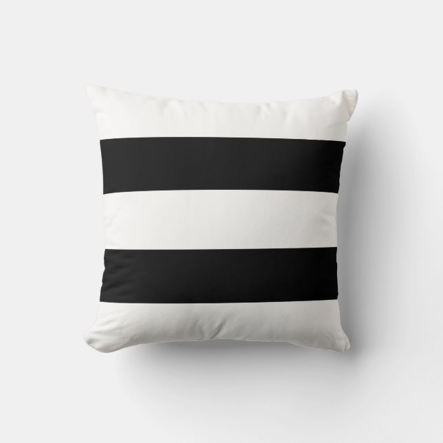 Zeitgenössischer Big Black und White Strip Kissen (Vorderseite)