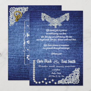 Zeitgenössischer Denim, Pearls & Lace Wedite Einla Einladung