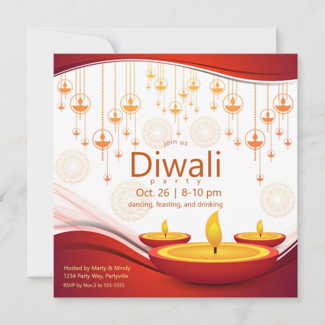 Zeitgenössischer Diwali Hanging Diyas Einladung (Vorderseite)