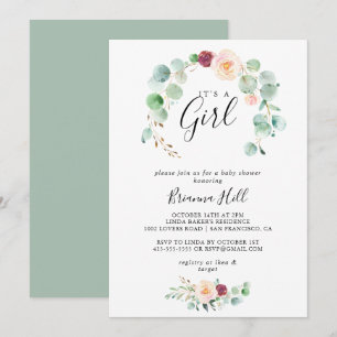 Zeitgenössischer Eukalyptus Es ist eine Girl Baby  Einladung