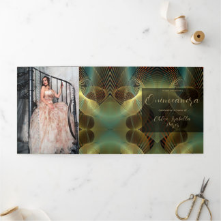 Zeitgenössischer Goldrausch Quinceanera Dreifach Gefaltete Einladung
