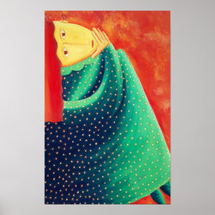 Zeitgenössischer Kunstdruck: Frau beim Nachdenken Poster