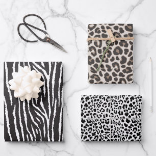 Zeitgenössischer Leopard und Zebra Geschenkpapier Set