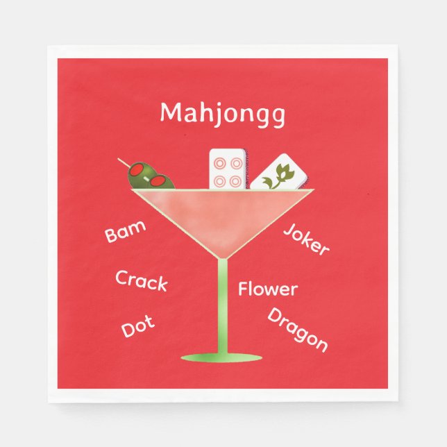 Zeitgenössischer Mahjong Martini Paper Napkin Serviette (Vorderseite)