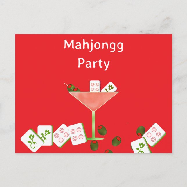 Zeitgenössischer Mahjong Party Martini Glass Postk Postkarte (Vorderseite)