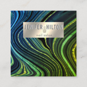 Zeitgenössischer Nagelsalon aus flüssigem Marmorge Quadratische Visitenkarte