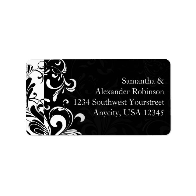 Zeitgenössischer Schwarz-Weiß-Swirl Adressaufkleber (Vorne)