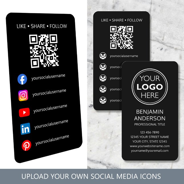 Zeitgenössischer Social-Media-Logo-QR-Code Schwarz Visitenkarte (Von Creator hochgeladen)
