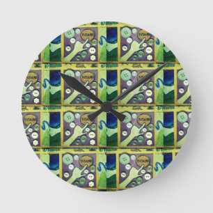 Zeitgenössischer Spaß-Mosaik-Kunst-Druck – Ein Spi Runde Wanduhr