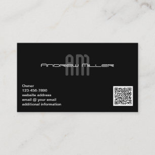 Zeitgenössischer, stylischer Monogram Black QR Cod Visitenkarte
