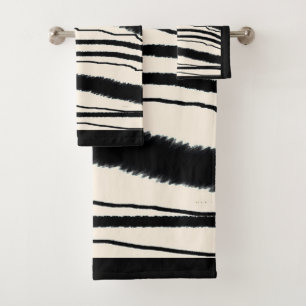 Zeitgenössischer Zebra-Druck mit schwarzer Grenze Badhandtuch Set