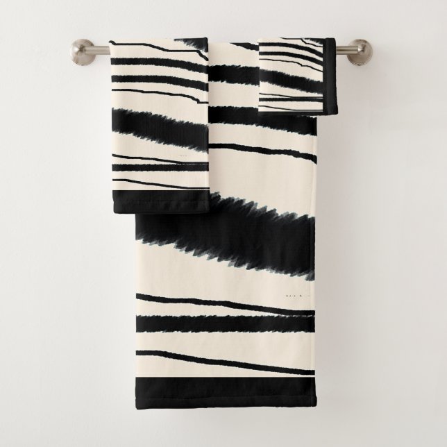 Zeitgenössischer Zebra-Druck mit schwarzer Grenze Badhandtuch Set (Insitu)